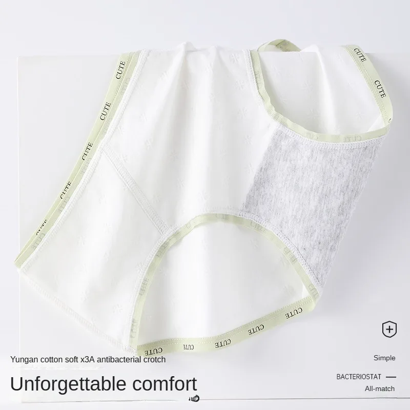 กางเกงชั้นในผู้หญิง3ชิ้นสำหรับกีฬาสำหรับผู้หญิงกางเกงผ้าฝ้ายแฟชั่นสีตัดกันเซ็กซี่กลางเอวสูงปานกลางชุดชั้นในสตรีแบบสนิทสนม