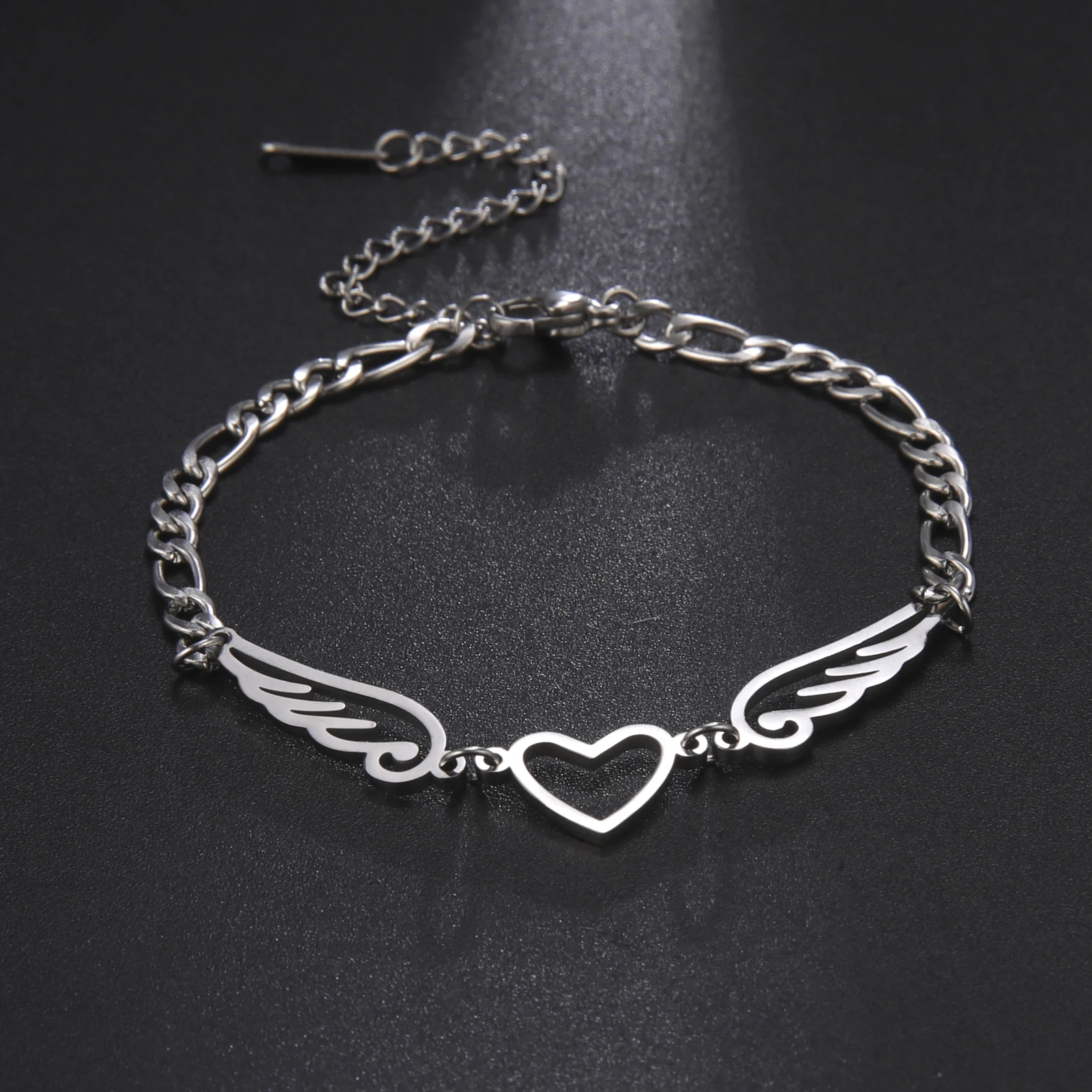 

COOLTIME Heart Angel Wings Bracelets for Women Stainless Steel Golden Color Hand Foot Chain Charm Jewelry Gift