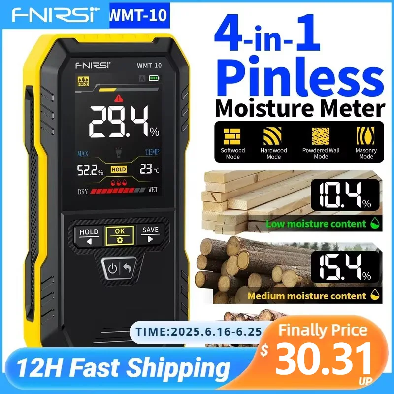 

FNIRSI WMT-10 Индуктивный измеритель влажности древесины, гигрометр, бесконтактный детектор влажности древесины, настенный детектор, неразрушающий тестер влажности