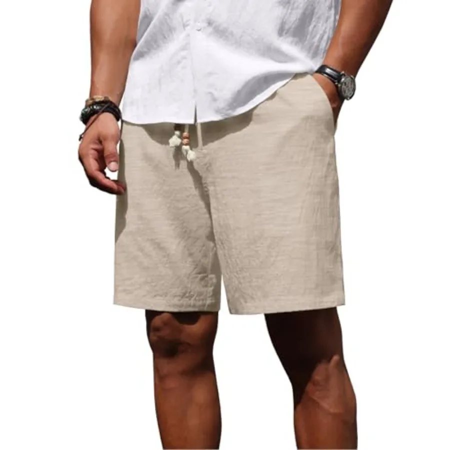 

Sailwind Men's Linen Shorts Casual Summer Elastic Waist Drawstring Lightweight Beach Vacation Shorts with Pockets