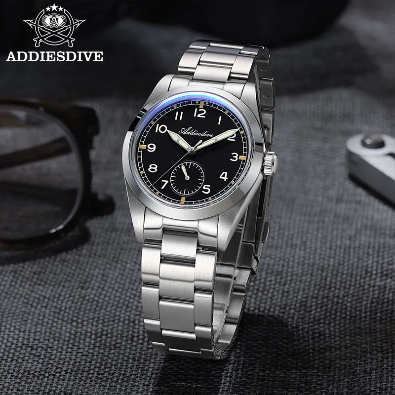 Jam Tangan ADDIESDIVE Custom Logo 36mm Pria Quartz VH60 BGW9 Luminous 10Bar Tahan Air Stainless Steel AD2099