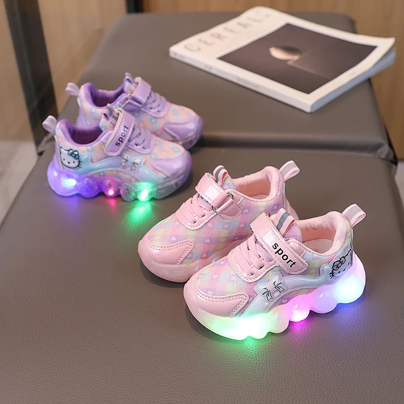 Scarpe leggere a Led per bambini scarpe da ginnastica per bambini traspiranti in rete scarpe da Tennis luminose di moda viola rosa scarpe da ragazza