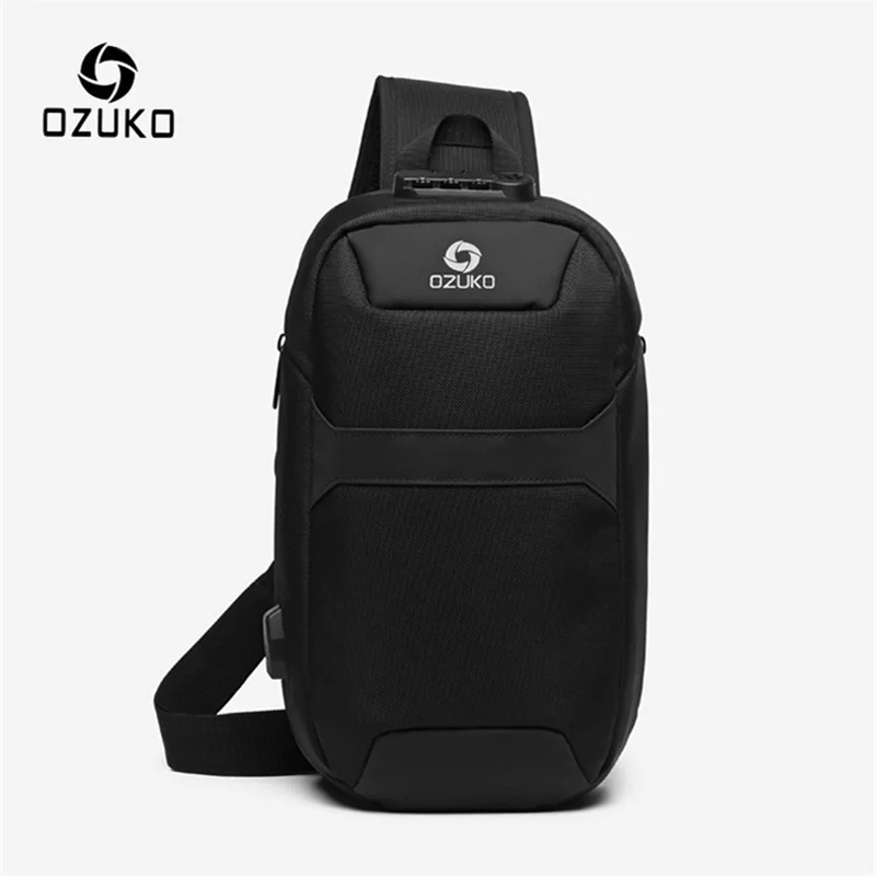 Ozuko Anti-Roubo Crossbody Bolsas para Homem, Impermeável, Carregamento USB, Pacote de Peito, Viagem Curta, Messenger Sling Bag, Ombro Saco Peito