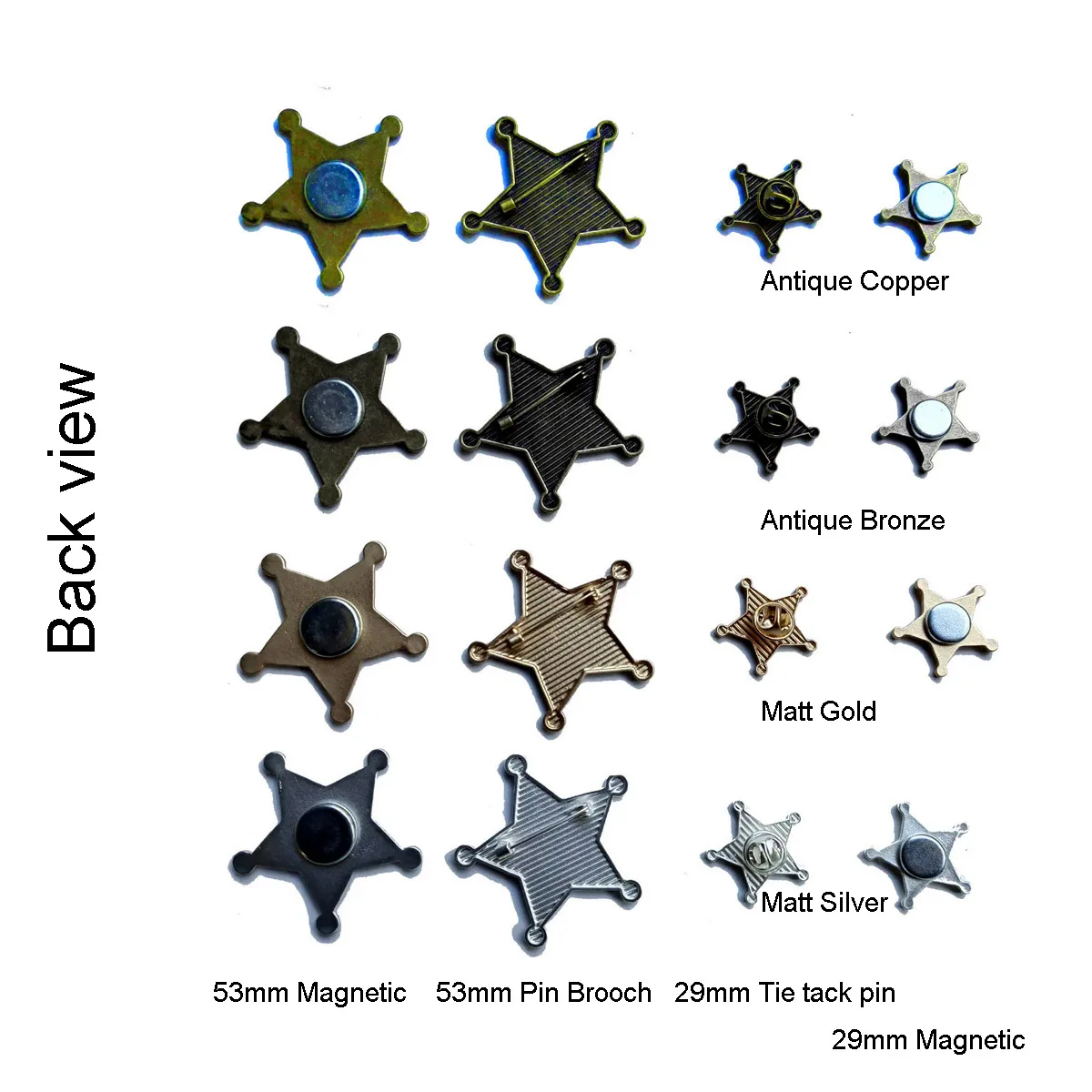 Pentagram Sheriff Brooches Star Lapels Pin Badges Holloween Party Jewelry Fashion Accessories for Kids 2Sizes 3Colors Optional