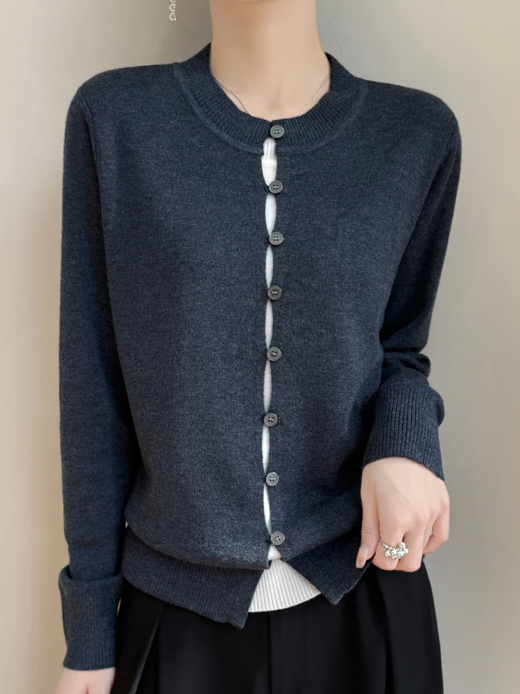 Women's Round Neck Knitted Cashmere Sweater Simple Soft Warm Merino Wool Cardigan Knitwear Autumn Winter  Elegant Clothing