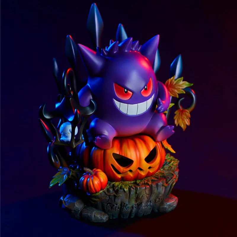 Pokemon Anime Gengar King Figure Halloween Geng Ghost Pumpkin Lantern Resin figurines statue Decoration Doll toy Gift