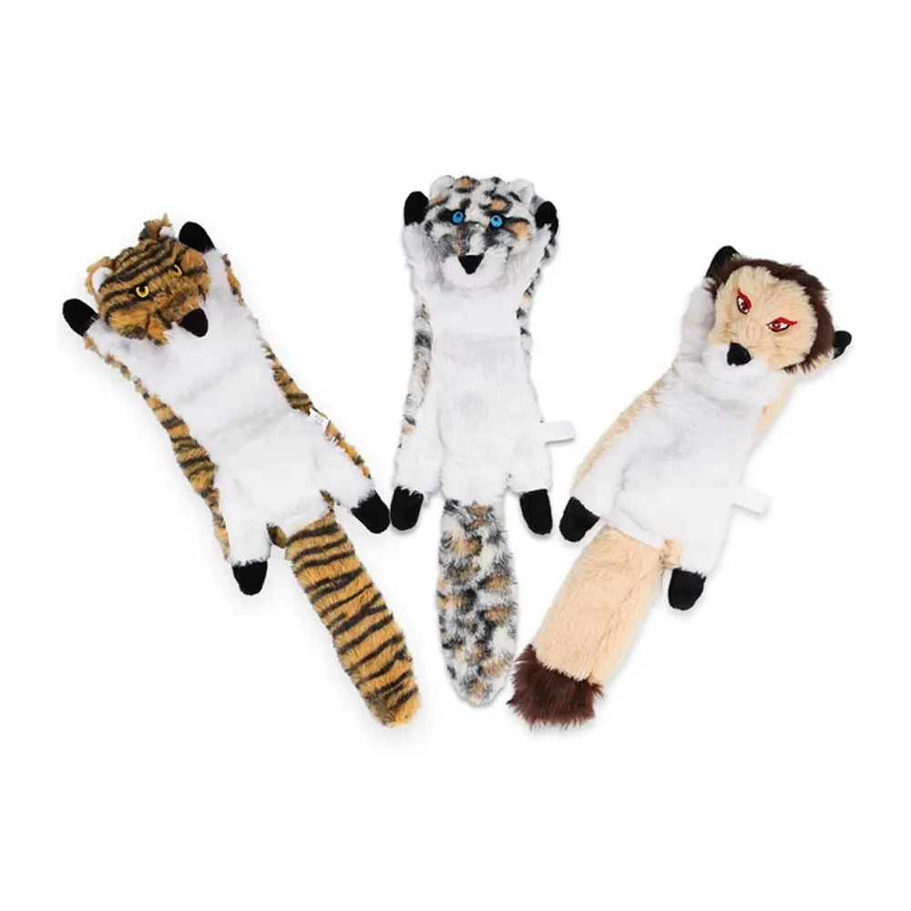 Plush Squeaky Dog Toy Lion Tiger Leopard Wolf Shape Soft Chew Bite Resistant Interactive Fetch Play for Medium Small Dogs