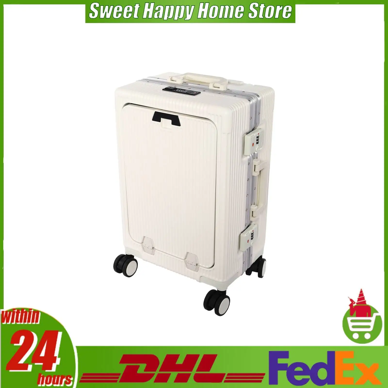 

20 Inch Boarding Suitcase Hardside Luggage with Laptop Front Pocket TSA Lock USB Port Cup Holder for Business Travel