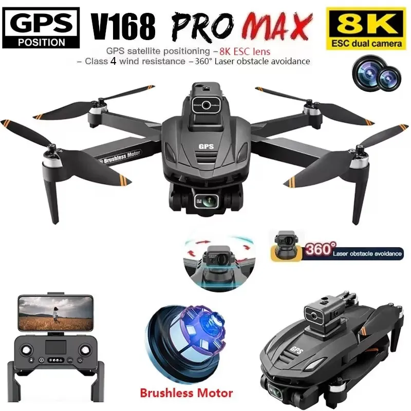 V168 Pro MAX Drone 8K Professional Dual HD Camera GPS 5G WIFI FPV 360° Obstacle Avoidance Brushless Rc Quadcopter Drones Toys