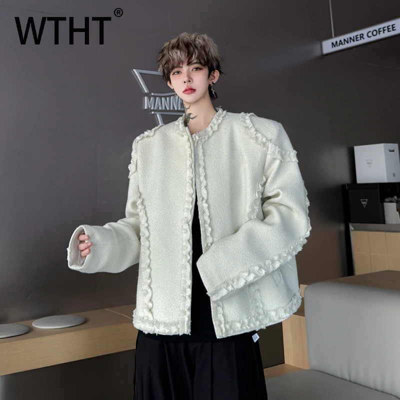 

WTHT Fashion 2025 Autumn Men's Spliced Ruffle Edge Solid Color Coats Trendy Single-breasted Long Sleeves Jackets Male 2A1868