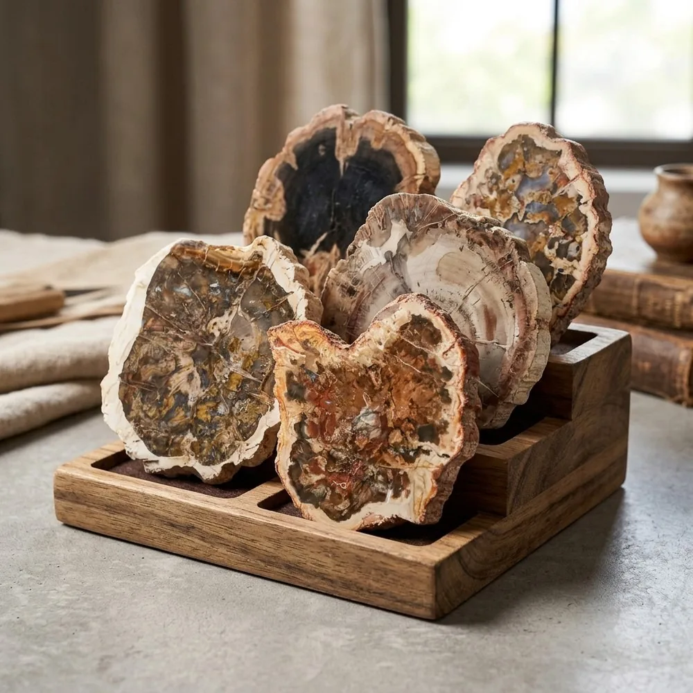 Polished Petrified Wood Stone Crystal Slice with Natural Tree Ring Patterns for Home Decor, Grounding Energy, Healing