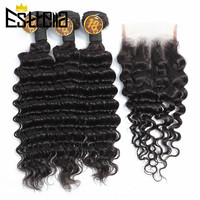 Deep Wave 3 Bundles With Closure Peruvian Human Hair Bundles With 4x4 Lace Closure 100% Human Hair Bundles With Closure 220g/lot