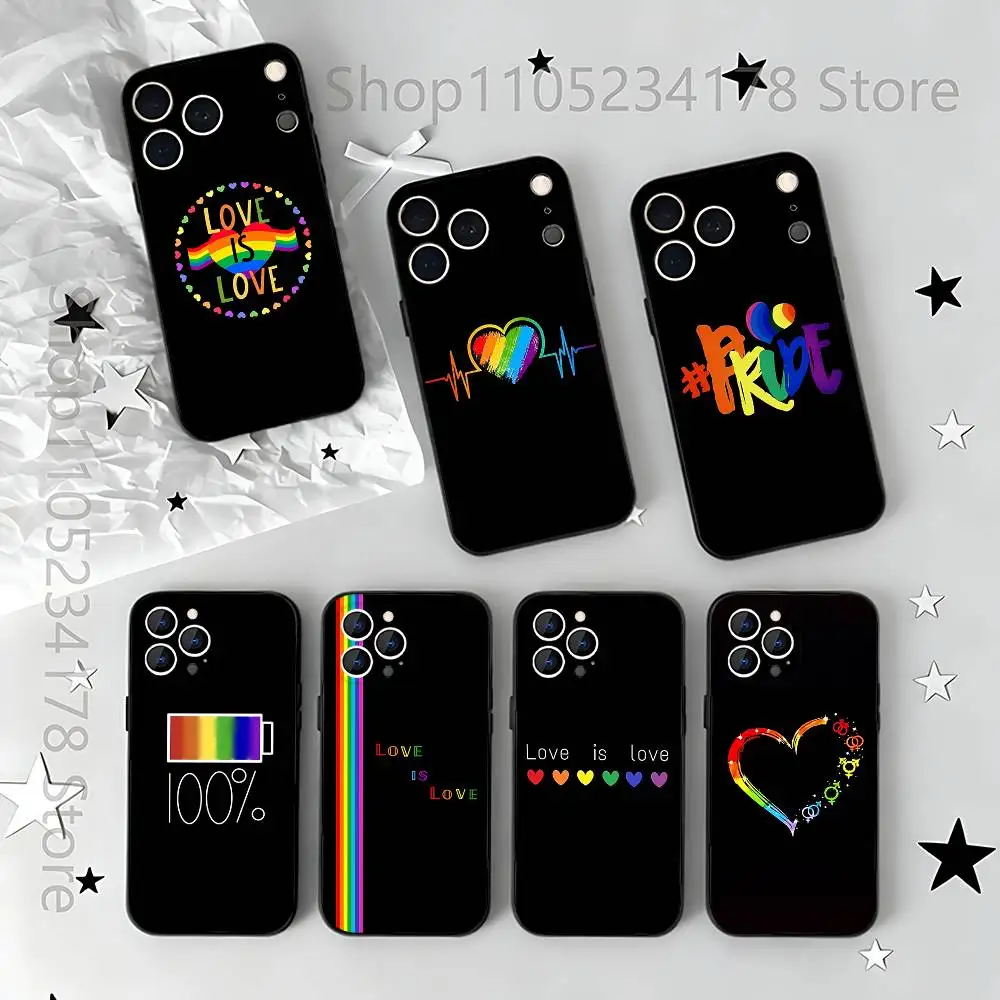 

Love Is Love LGBT Rainbow Phone Case Silicone Soft For IPhone 16,17,15,11,13,12,14,Mini,Pro,Max,Plus,Air,E Black