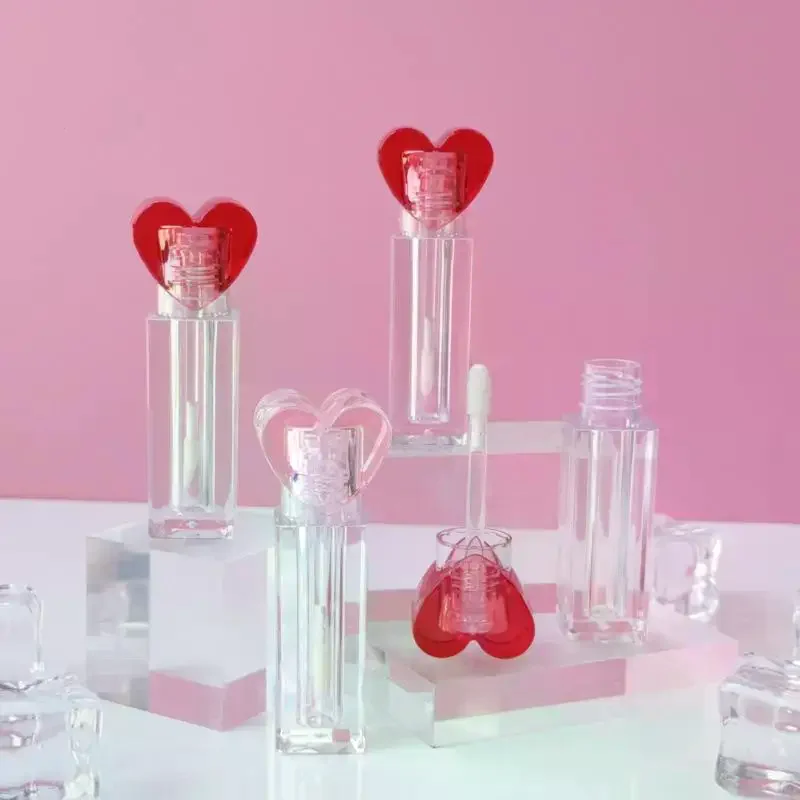 

3.5ml Empty Refillable Lip Gloss Tube Cosmetics Cute Heart-Shaped Clear Big Brush Lipgloss Packaging Tubes Container