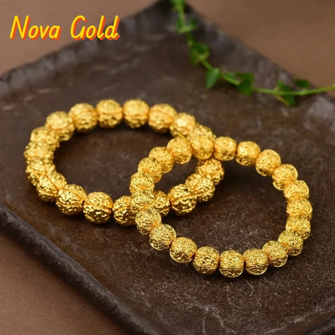 NovaGlod Luxury 24K 9999 Pure Gold real gold Men's walnut beaded bracelet