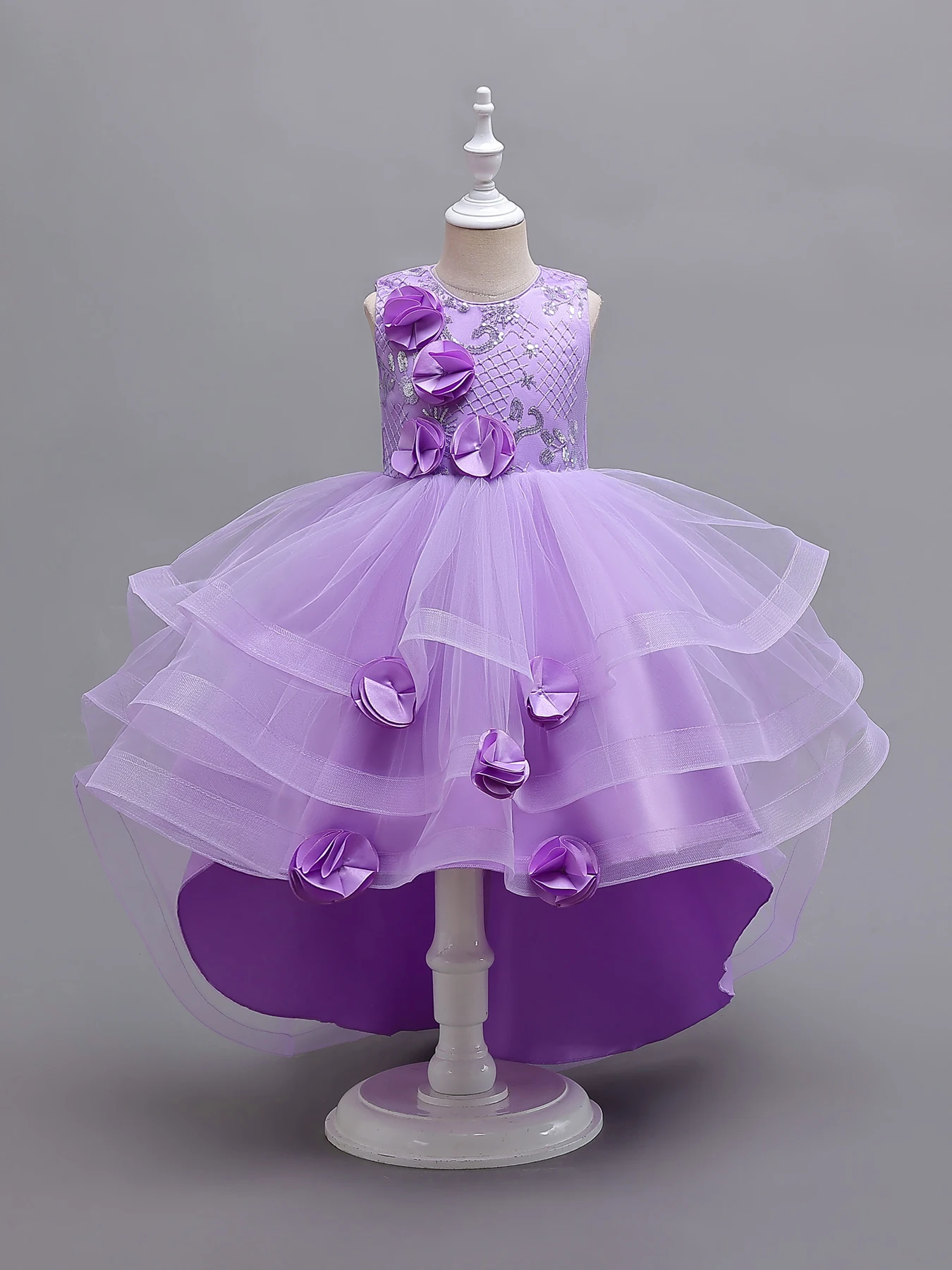

Purple Flower Girl Party Dresse for 3 to 12 Year KID Birthday Princess Tail Dress Sleeveless Girl ball Dress