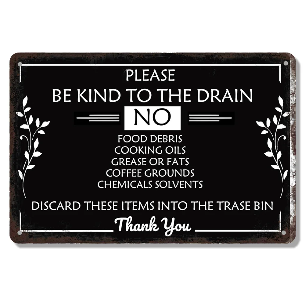 Vintage Metal Kitchen Sink Drain Sign -  Rustic Iron Wall Art with 