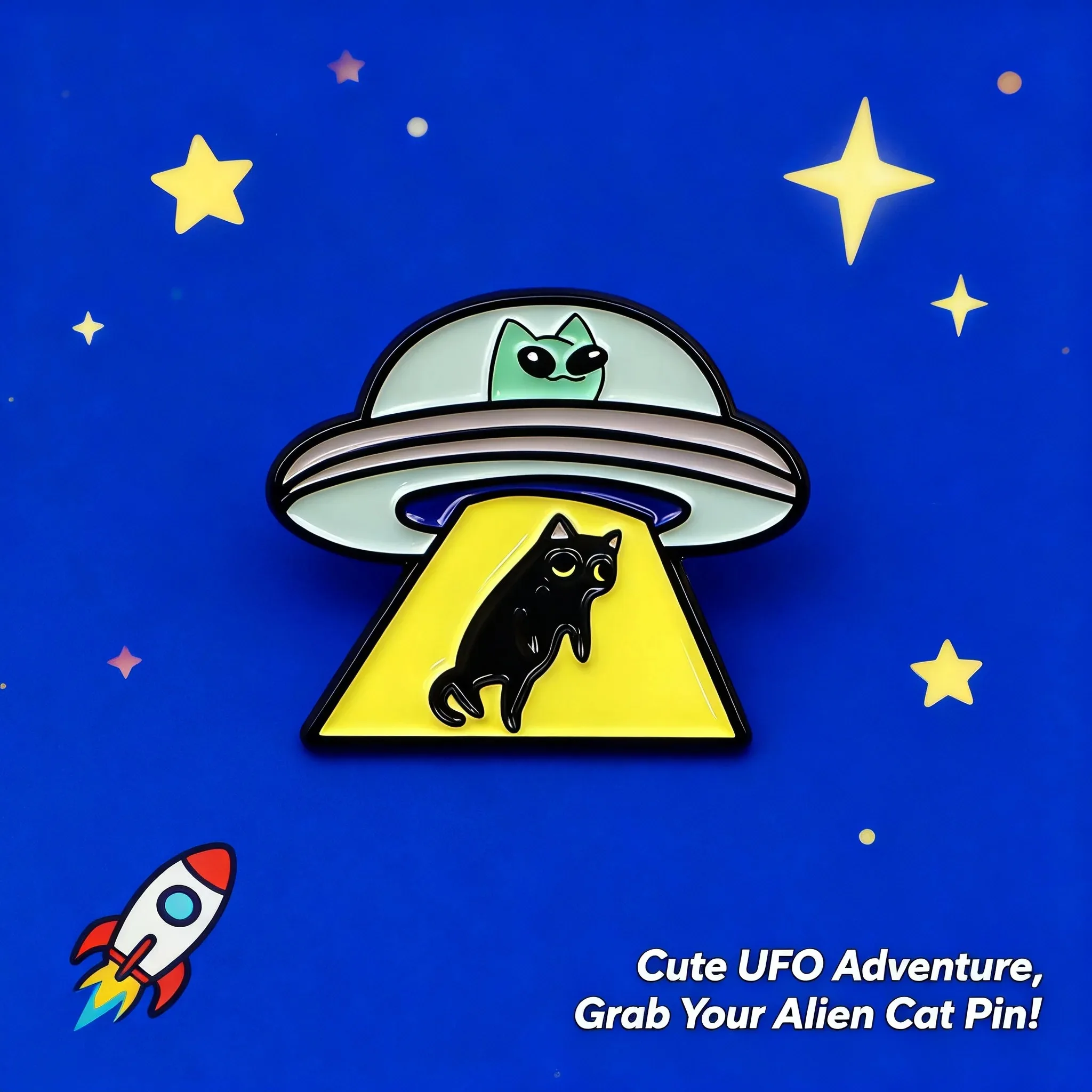 UFO Alien Emaille-Anstecknadel Schwarze Katze Abzeichen für Rucksack Brosche Reversnadel Cosplay Zubehör Geschenk für Frauen Männer Kinder Spielzeug Party-Mitbringsel
