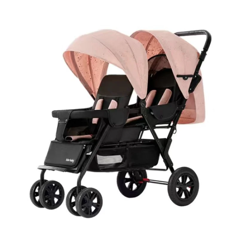 Poussettes doubles avant et arrière pour bébé, voiture pour deux enfants, peut s\'asseoir et s\'allonger, portables et pliantes