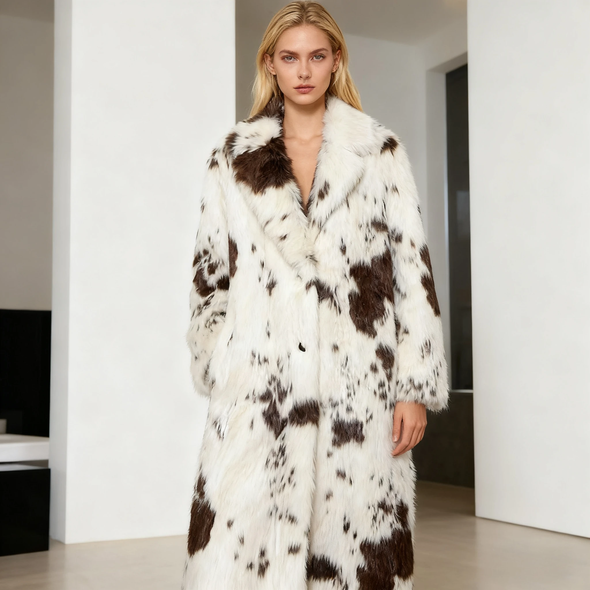 

Long Coats Faux Fur Jackets Print Women Furry Loose Maxi Print Coat Thick Warm Y2k Streetwear Jacket Outerwear Autumn Winter