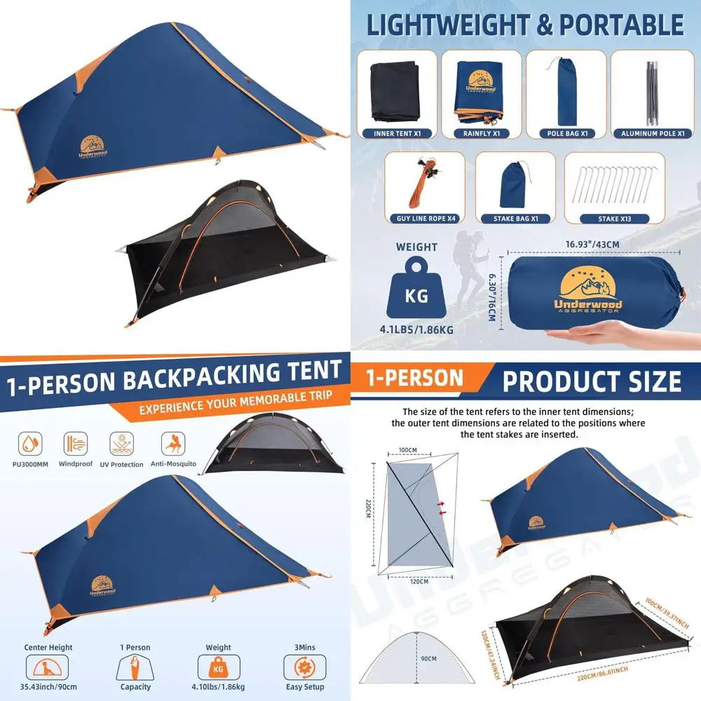 

Ultralight Waterproof Solo Camping Tent - Compact, Single-Pole Shelter for 1 Person, Ideal for Hiking, Hunting, and Travel