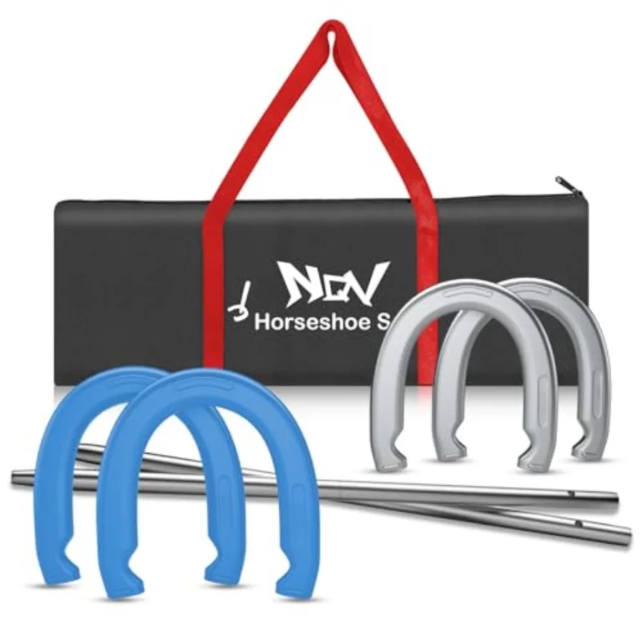

Horseshoe Outdoor Game Set Horse Shoe Game Kit, Sports Horseshoes Sets, Includes 4 Steel Horseshoes, 2 Metal Stakes and Carry B