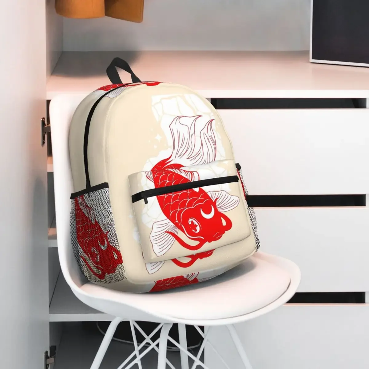 

Красный Koi Moon, минималистичный японский рюкзак с художественным принтом, рюкзак большой емкости, школьная сумка, сумки на плечо для мужчин и женщин