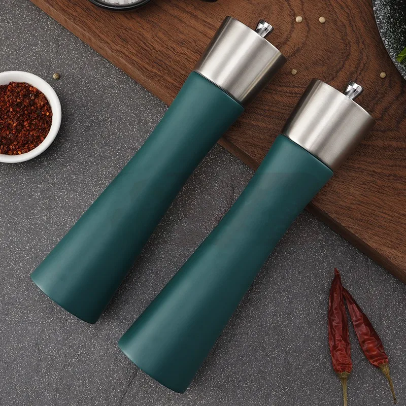 304 Stainless Steel Pepper Grinder New Green Pepper Mill Ceramic Core Slender Waist Style Manual Salt Black Pepper Grinder Tool