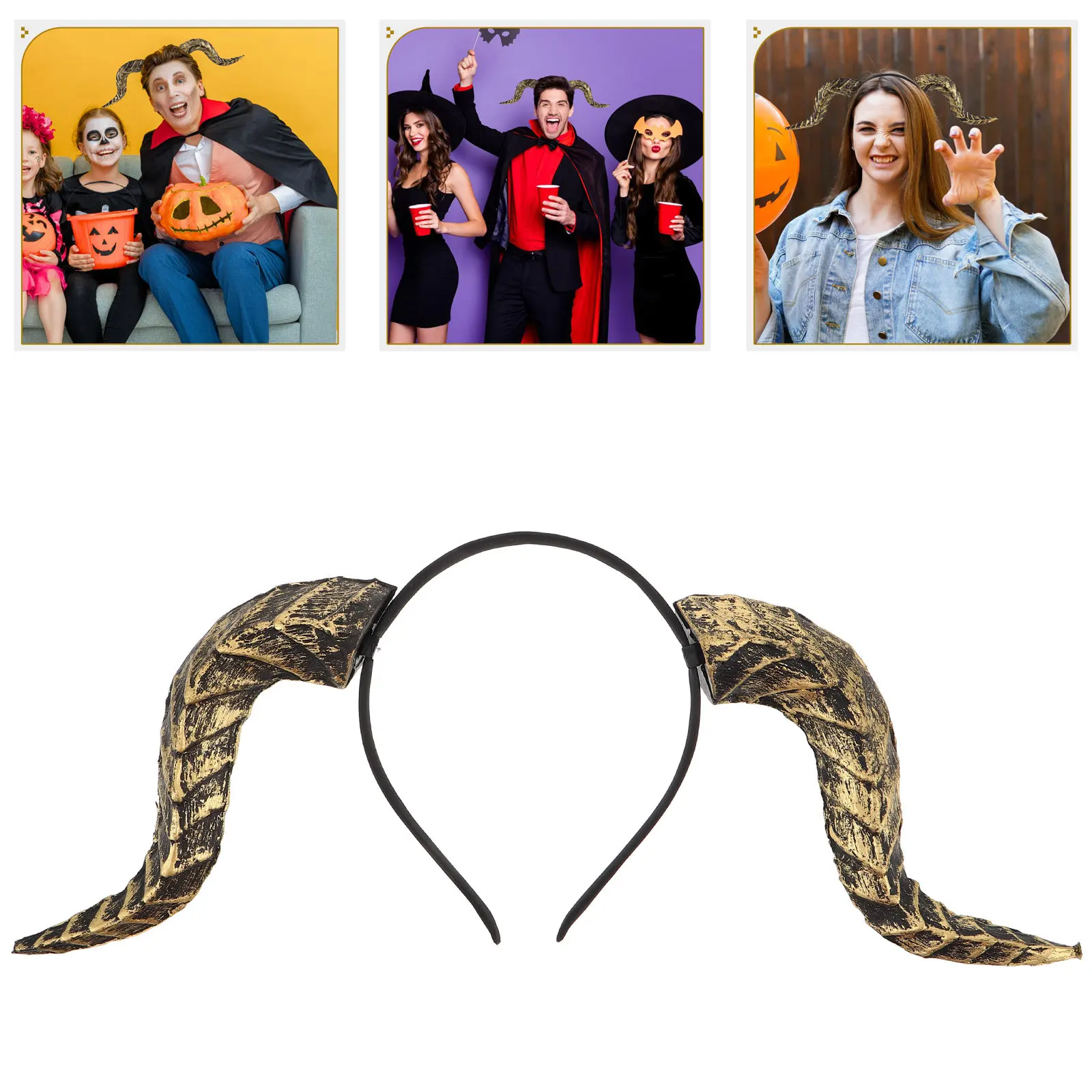 Removable Devil Horn Headband Adjustable Comfort Fit Realistic Spooky Gothic Design Halloween Carnival Cosplay Costume Headpiece