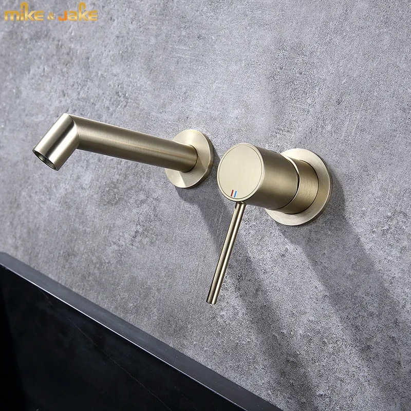 Brushed gold wall faucet matte white build in wall hot and cold basin mixer hot and cold gold sink tap bathroom wall water tap