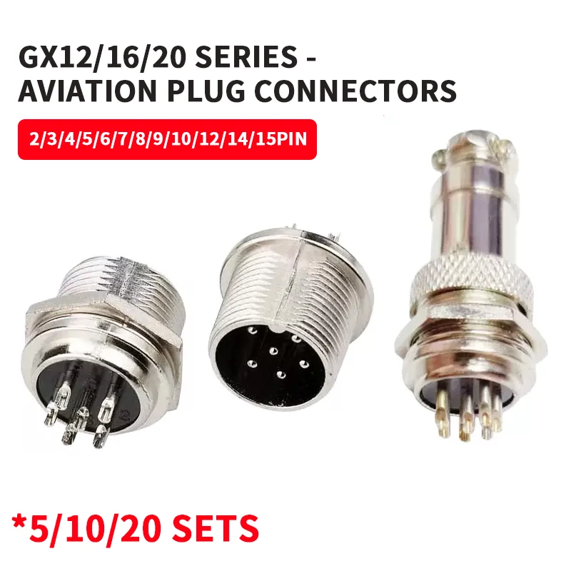 

5/10/20Set GX12 GX16 GX20 2 3 4 5 6 7 8 9 10 12 14 15 Pin Male&Female Aviator Aviation Plug Socket Connector Panel Mount