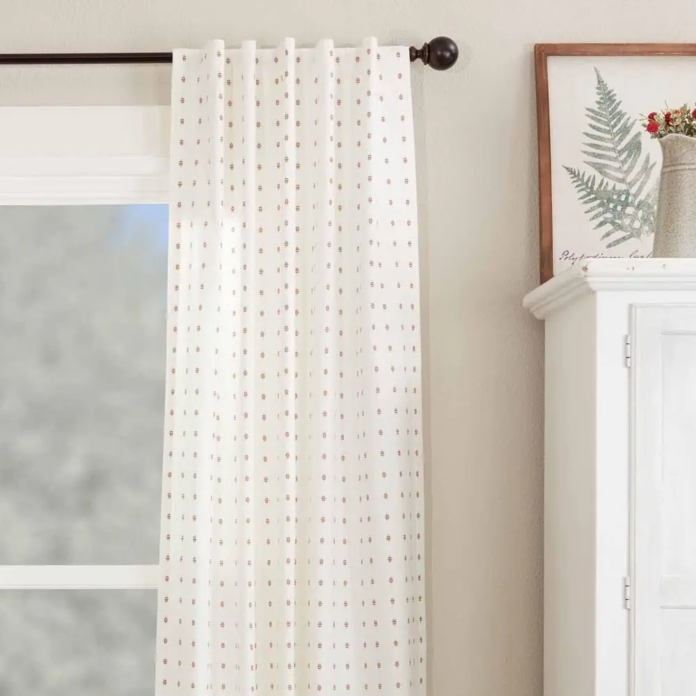 Pair of 84 Ruffled Off-White Curtains with Red Polka Dots, Abigail Style