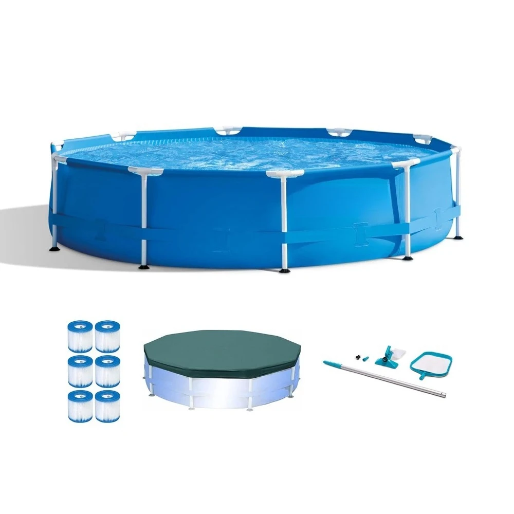 

Metal Frame 10' x 30" Round Outdoor Swimming Pool Set with 330 GPH Filter Pump, Maintenance Kit, Cover, Customized