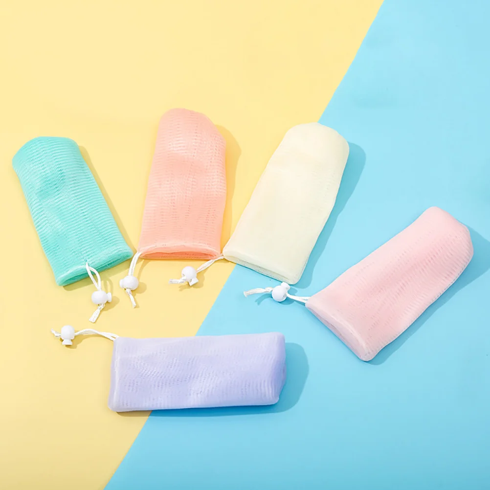 5-delige schuimende zeepzakhouder van gaas Bar Saver Pouch schuimende exfoliërende scrubber