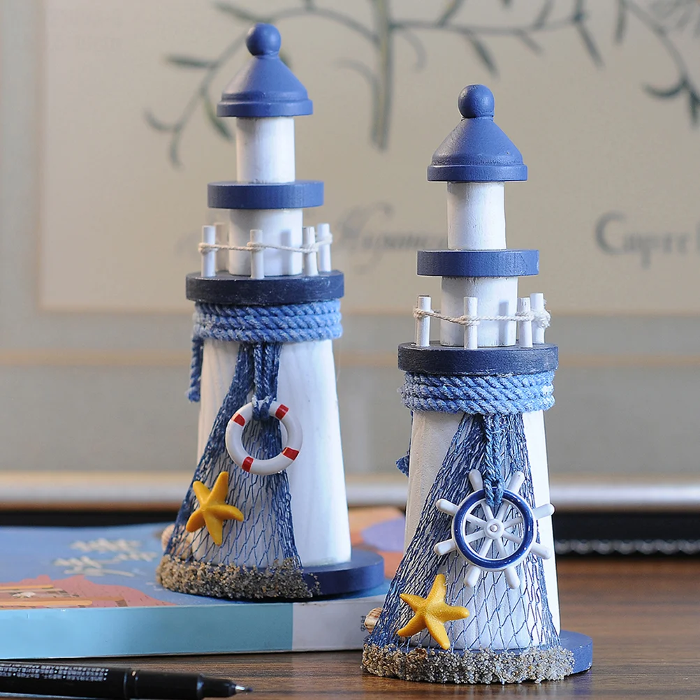 Country Home Decor Marine Wooden Lighthouse Craft Desktop Ornament Toy Outdoor Nautical Model Decorative Navy Office