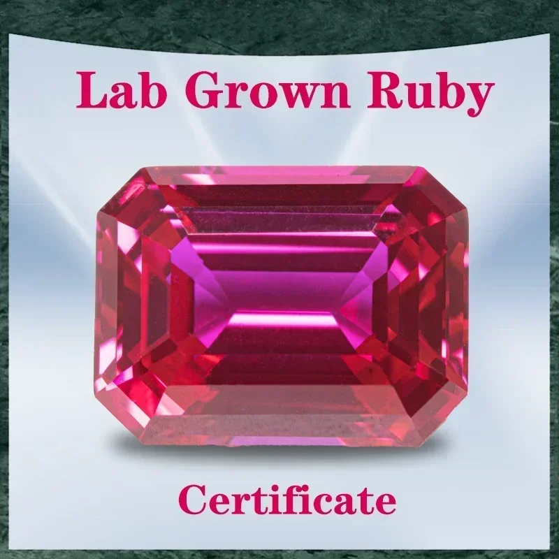 

Top Lab Grown Ruby Rubellite Color Emerald Cut VVS1 Selectable AGL Certificate Gemstone Charms Beads DIY Jewelry Making Material