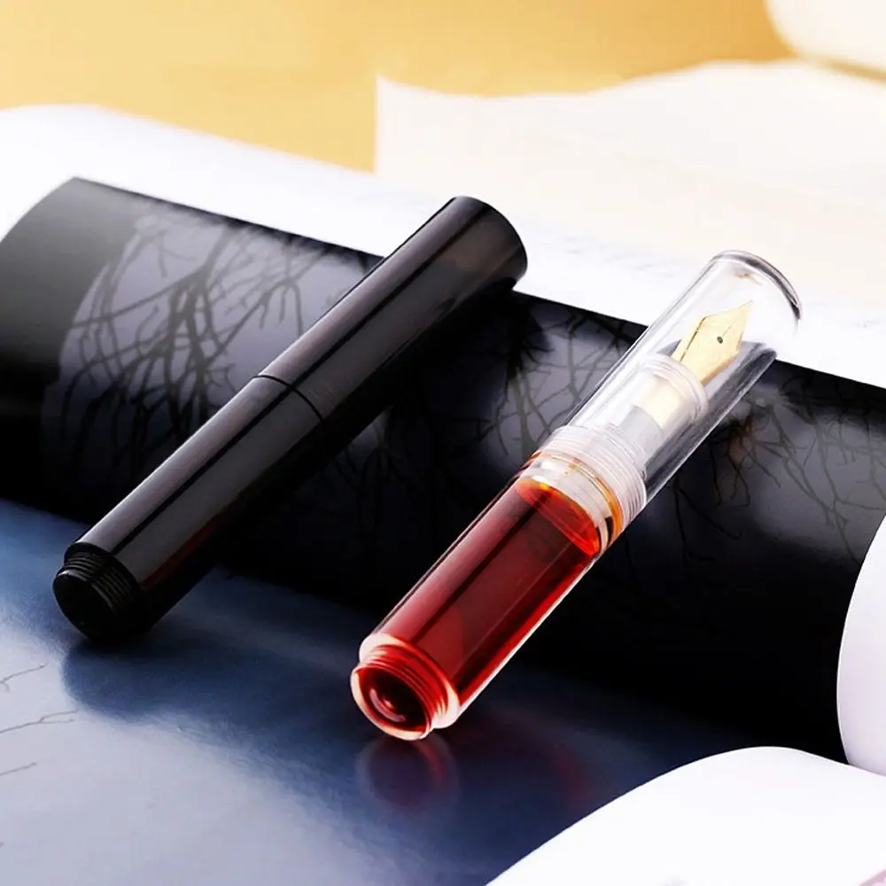 Portable Transparent Fountain Pens Handwritten Fine Pointed Writing Ink Pen EF/F Nib Short Mini Pocket Pen Student