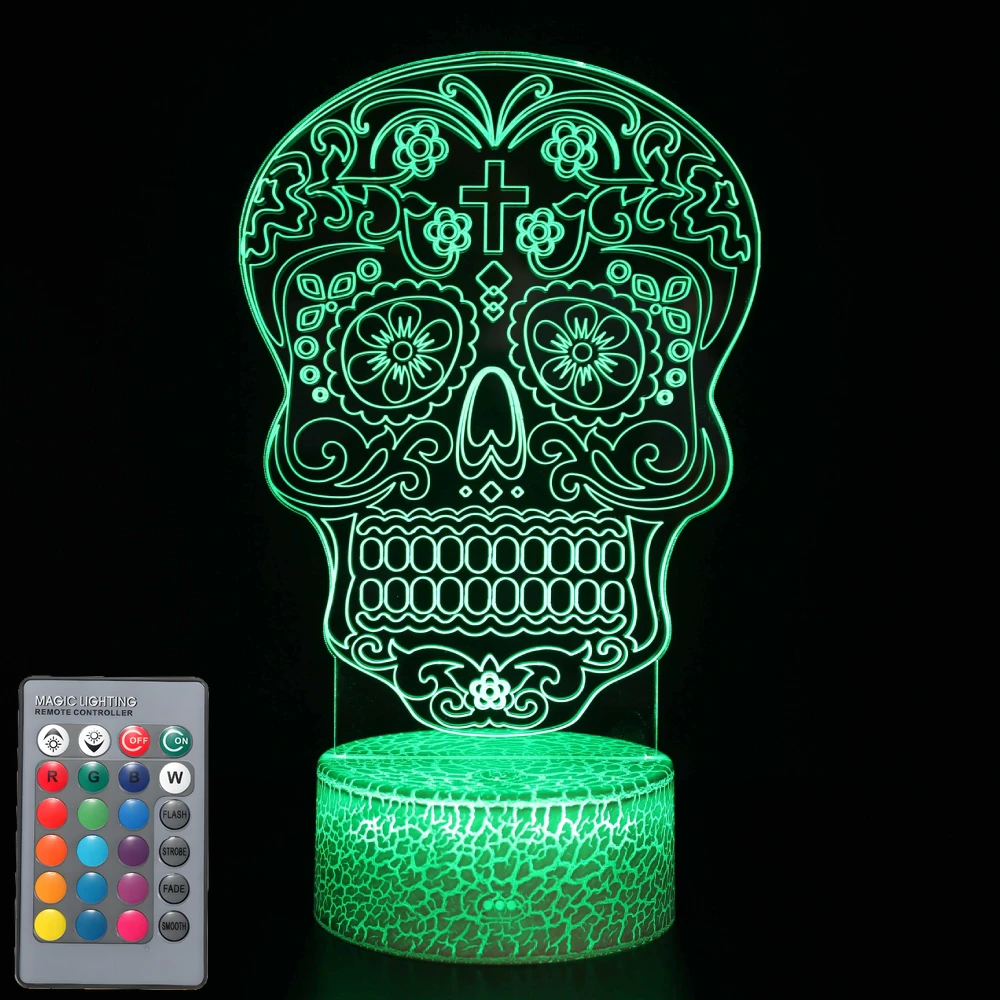 Nighdn Skull 3D Lamp Optical Illusion LED Night Light with Remote Control Holiday Gift for Holloween Ghost Festival Decoration