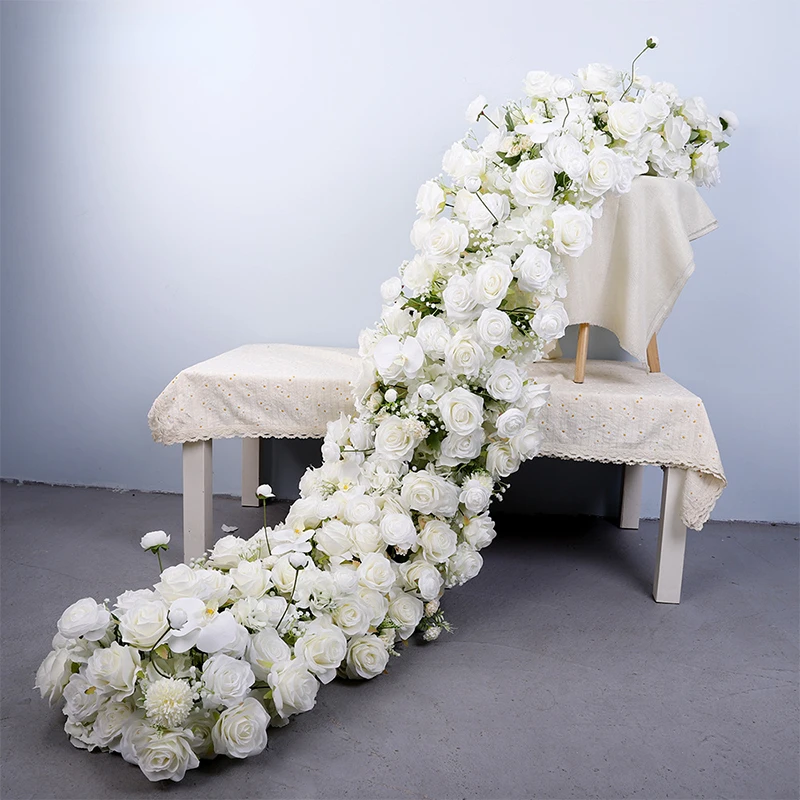 

Artificial Flowers Wedding Backdrop Decor Rose Floor Flower Runner Event Table Centerpieces Ball Silk Floral Strip Arrangement