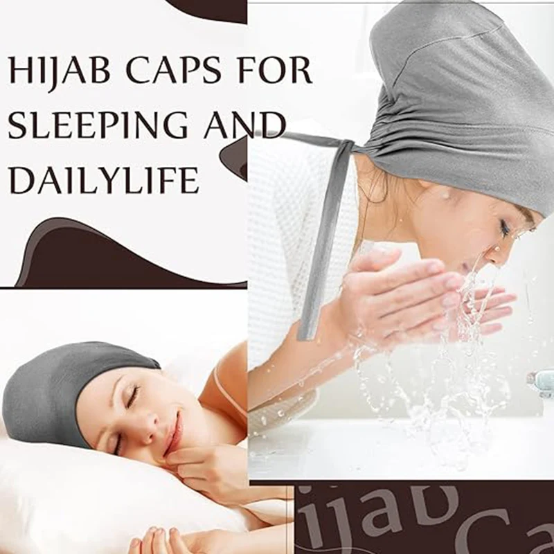 Women Underscarf Hijab Cap Islamic Hijab Undercap Bonnet Cap Muslim Inner Beanies Hat Turban Caps with Ties Back Closure