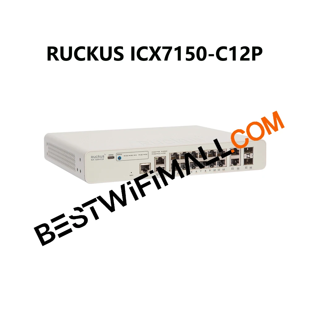 

RUCKUS NETWORKS ICX7150-C12P-2X10GR POE Switch ICX7150 12x1GMbps RJ-45 PoE+ Port 124W PoE Dget 2x10GbE Uplink Stacking SFP SFP+