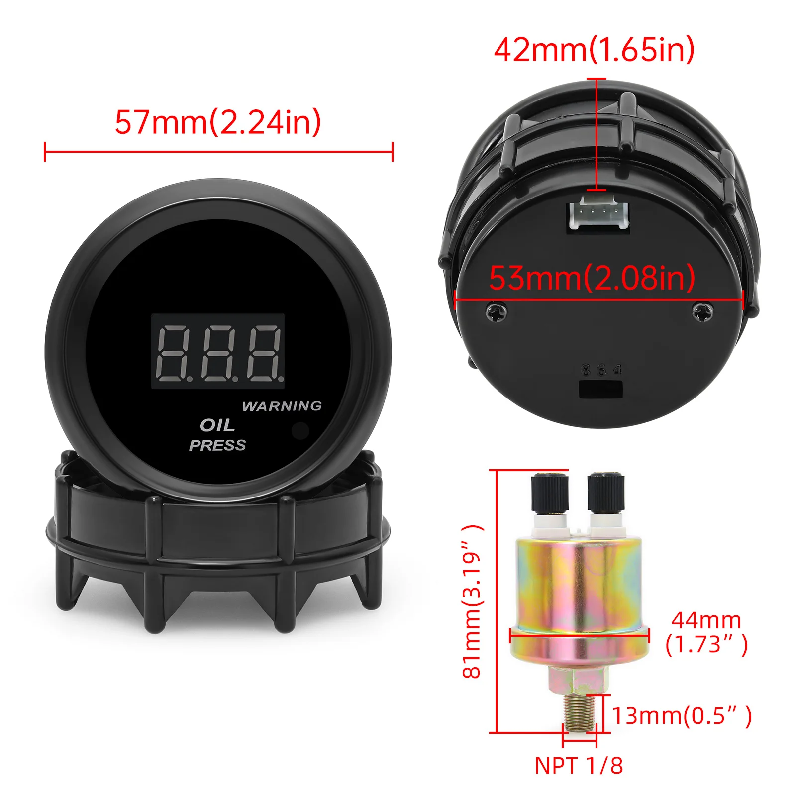 مقياس ضغط الزيت الرقمي LED 2 "52 مللي متر مقياس ضغط الزيت مع جهاز استشعار 0-145PSI سيارة مخصصة مقياس القبول 12 فولت لسيارة شاحنة