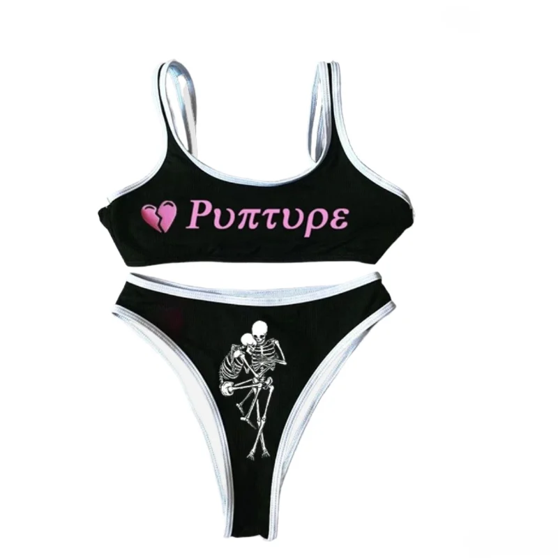 Fashion Alternative Skull Bikini Sexy Two Piece Swimsuit with Horror Elements Summer Beach Swimwear