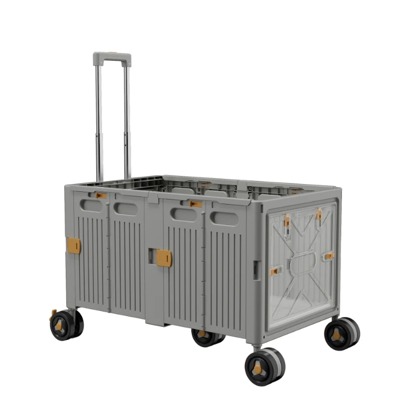 Multifunctional outdoor folding storage box with wooden cover and wheels Movable car camping picnic equipment storage box