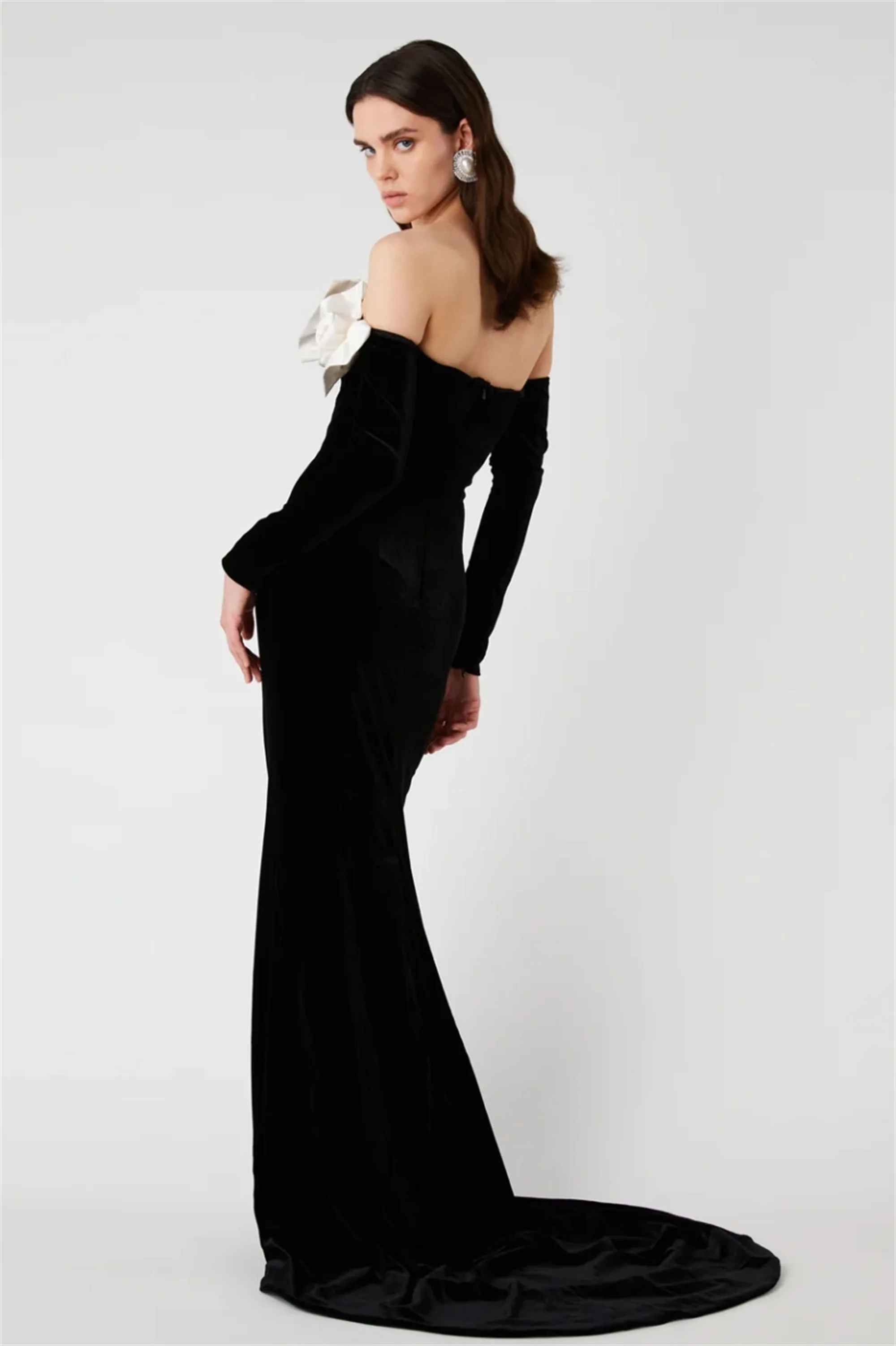 EVON BRIDAL Zwart-wit Avondjurk Strik Zeemeermin Dames Avondjurken Sweep Trein Slim Fit Celebrity Jurken Aangepast