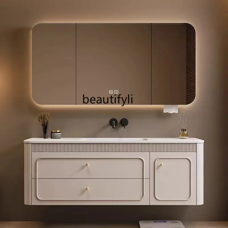 

CC Customized rock slab hot bending integrated basin bathroom cabinet combination French washbasin wash basin