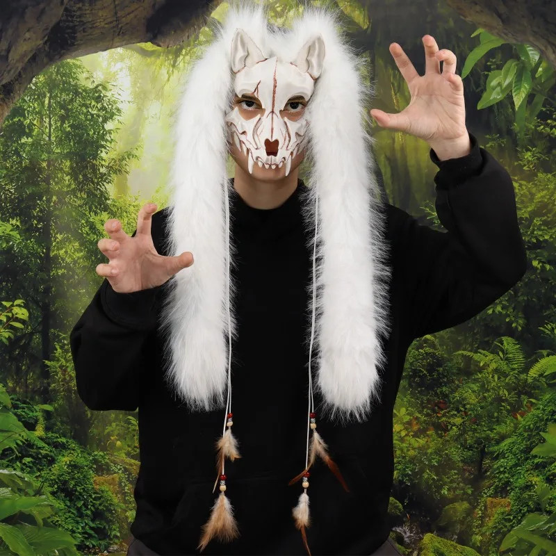 2025 New Stylish and Exquisite Animal Mask for Halloween Carnival COS Werewolf Mask Solid Color Fox Mask Cosplay Accessory