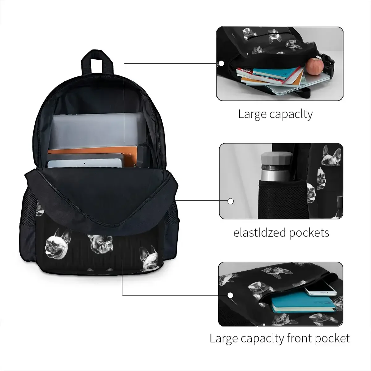 French Bulldog Animal Backpacks Boys Girls Bookbag Students School Bags Cartoon Kids Rucksack Travel Rucksack Shoulder Bag