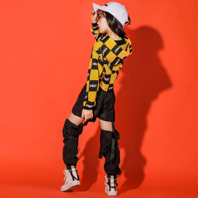 Abbigliamento Hip Hop ragazze Jazz Dance Costume abbigliamento da sala abbigliamento bambini Jazz dance felpe con cappuccio felpa Top Crop Hollow Pants