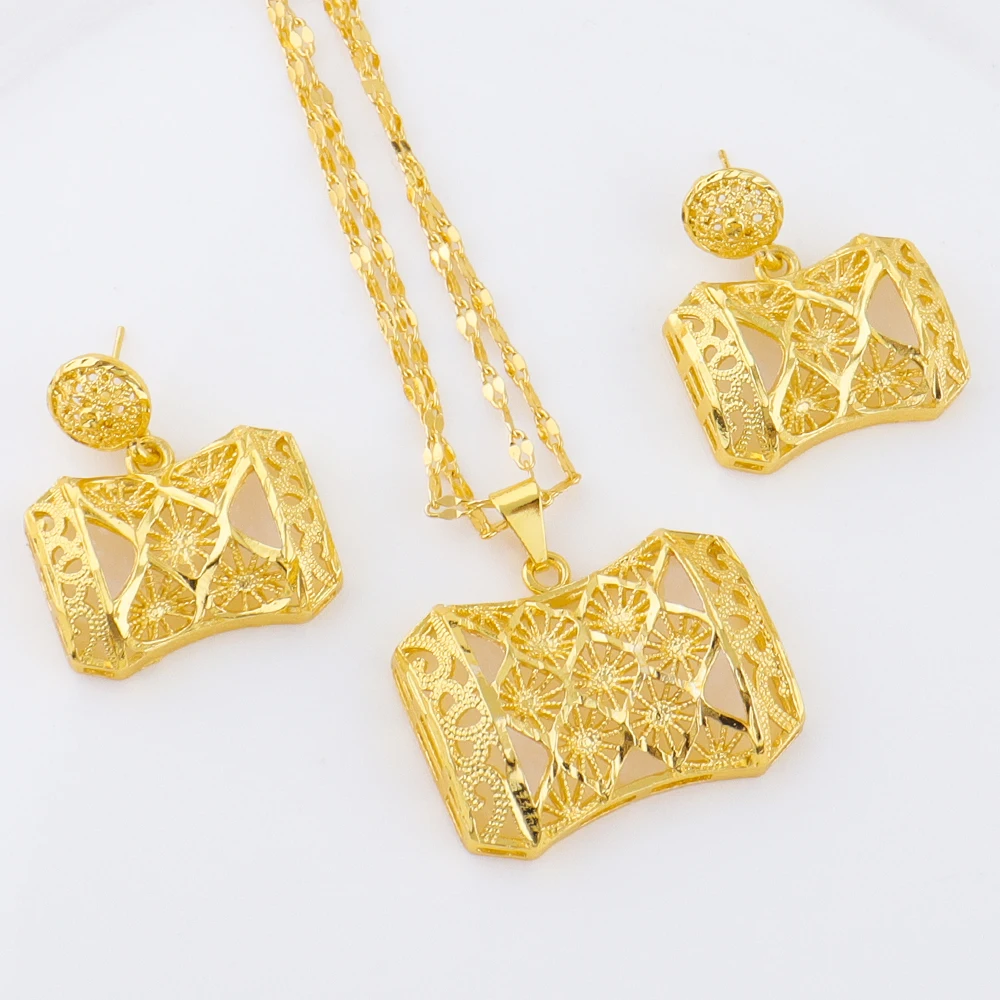 Indisches Dubai Luxus unregelmäßige 24k Gold Farbe Halskette Ohrringe Schmuckset Alltagskleidung Hochzeitstag Geschenke – Detail 4